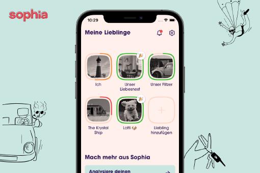 Ein Screenshot der Sophia App, auf dem das Dashboard mit den Lieblingen zu sehen ist.