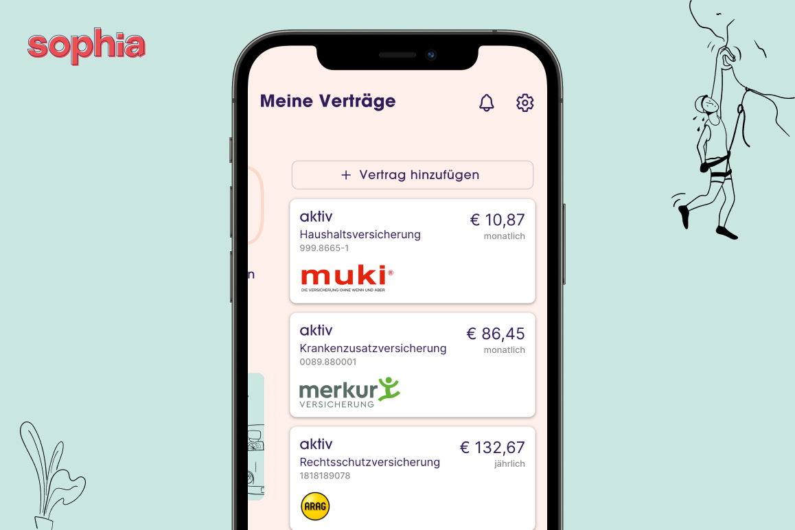 Ein Screenshot der Sophia App, auf dem die Vertragsliste zu sehen ist.
