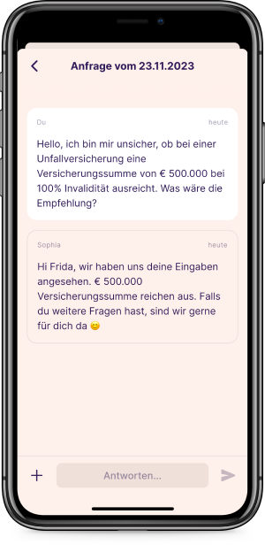 Screenshot vom einem Chat mit der Versicherungs-App Sophia