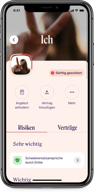 Screenshot vom Lieblings-Screen der Versicherungs-App Sophia