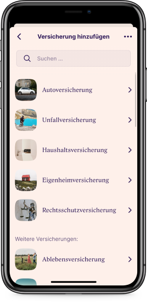 Screenshot vom Versicherungen-hochladen-Screen der Versicherungs-App Sophia