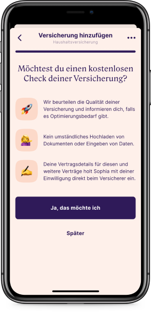 Screenshot vom Vertrags-Check der Versicherungs-App Sophia