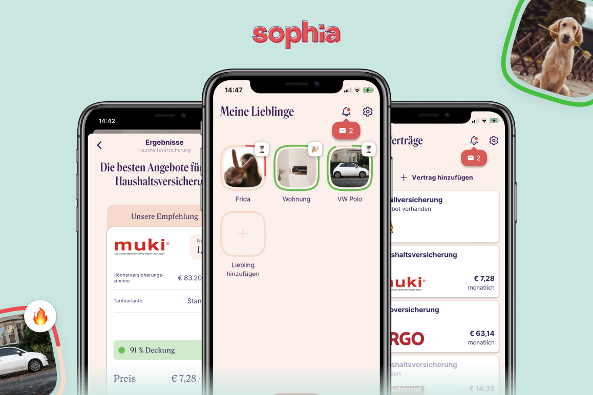 Screenshots von der Versicherungs-App Sophia