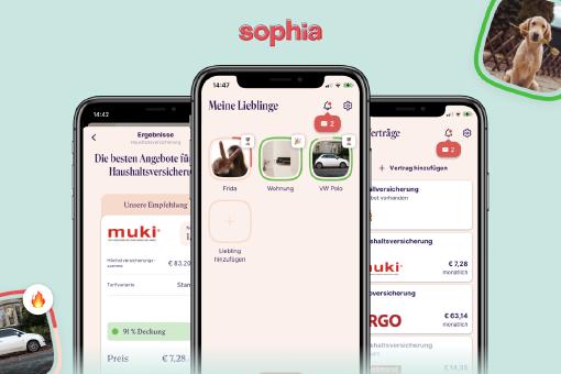 Screenshots von der Versicherungs-App Sophia
