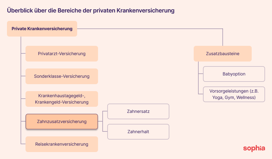 Überblick über die Bereiche der Krankenzusatzversicherung in Österreich mit dem Fokus auf den Tarifen der Zahnzusatzversicherung.