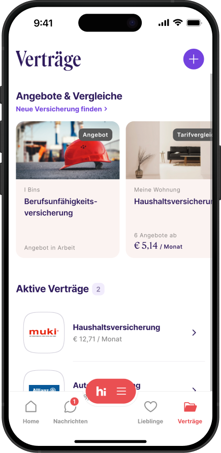 Screenshot der Versicherungs-App Sophia