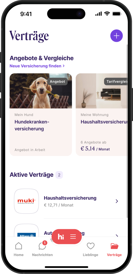 Screenshot der Versicherungs-App Sophia