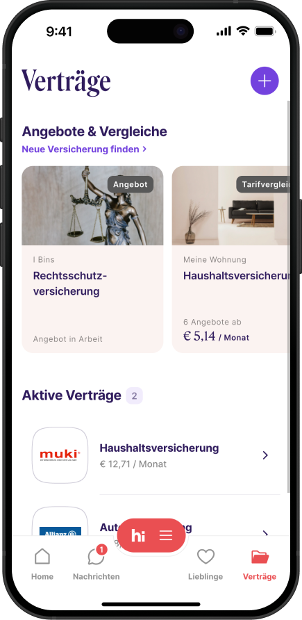 Screenshot der Versicherungs-App Sophia