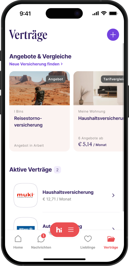Screenshot der Versicherungs-App Sophia