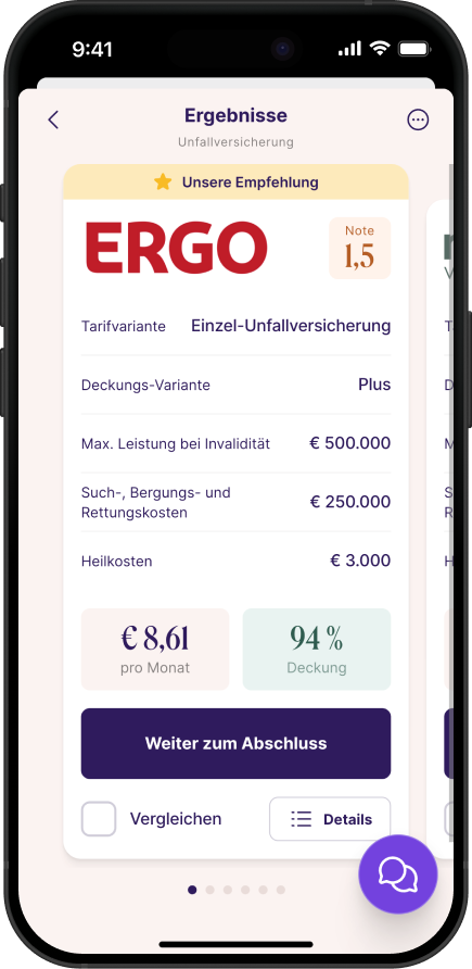 Screenshot der Versicherungs-App Sophia