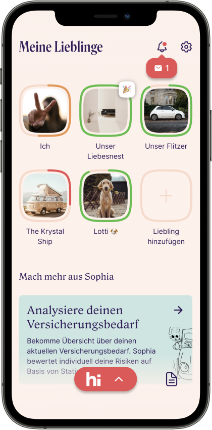 Screenshot der Versicherungs-App Sophia