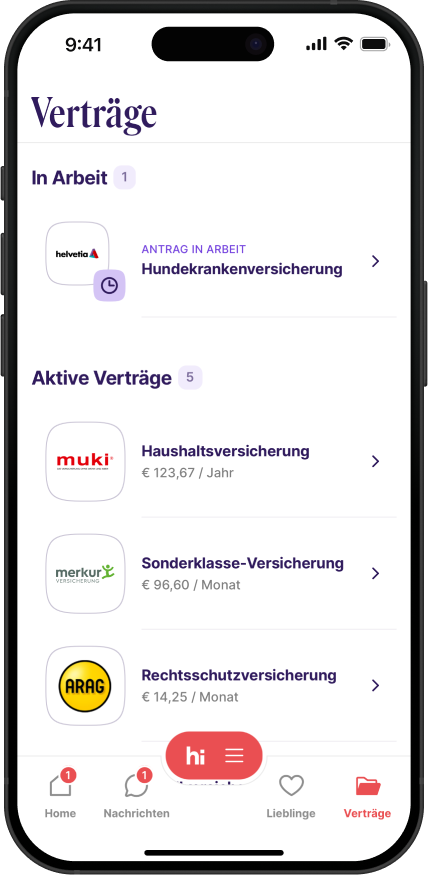 Screenshot der Versicherungs-App Sophia